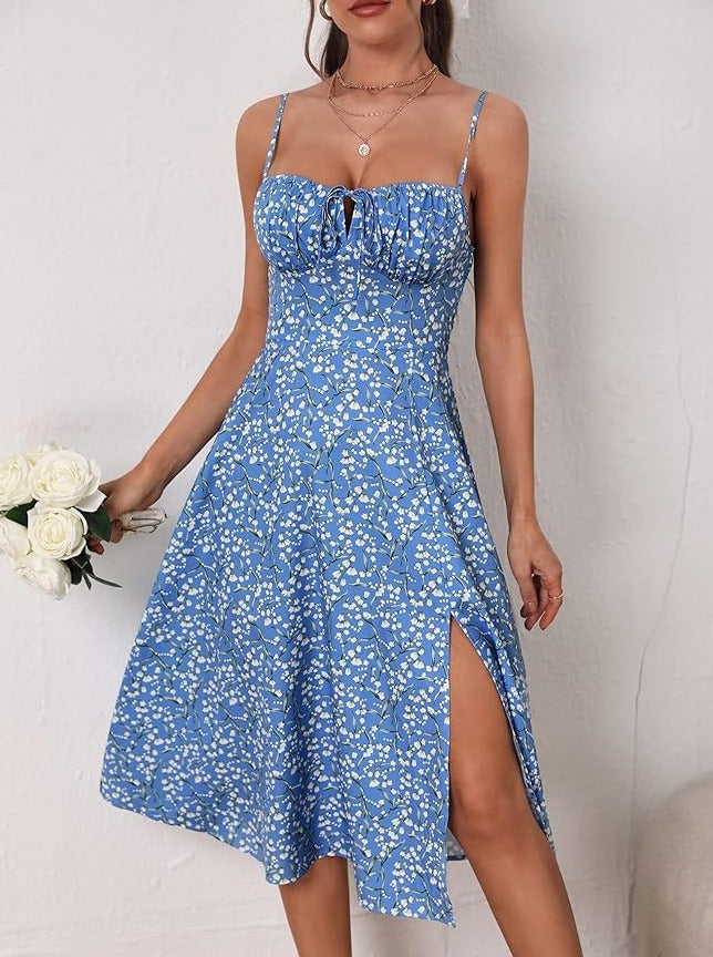 ELARIA™ Floral Tie Strap Maxi Dress