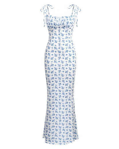 ELARIA™ Floral Tie Strap Maxi Dress